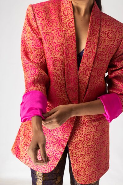 Pink Kanchipuram Silk Blazer