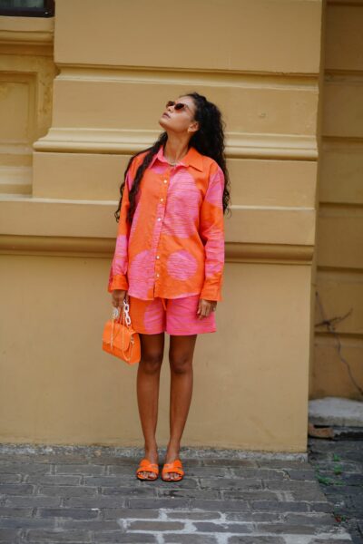Pink & Orange Linen Batik Shorts