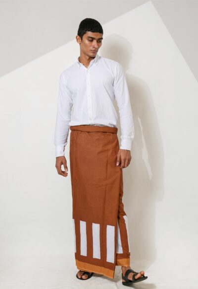 Brown Sarong With White Square Pattern