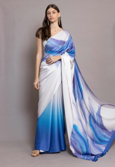 Blue Marble Silk Saree
