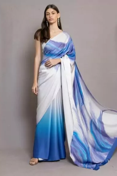 Blue Marble Silk Saree
