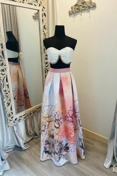 Pastel Pink Devi Print Long Skirt