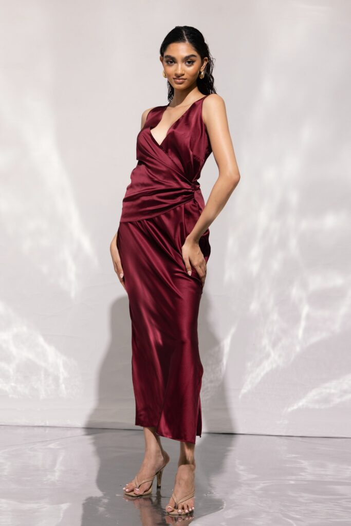 Rebecca Drape Dress - Wine