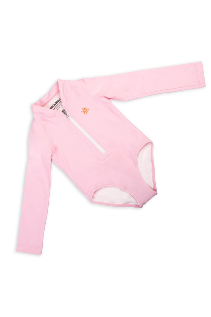 Seashell Pink Girls Long Sleeve One Piece Swim Suit