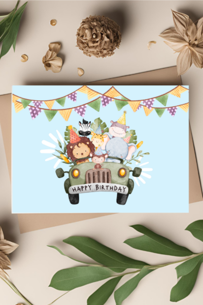 Happy Birthday Jungle Ride Greeting Cards