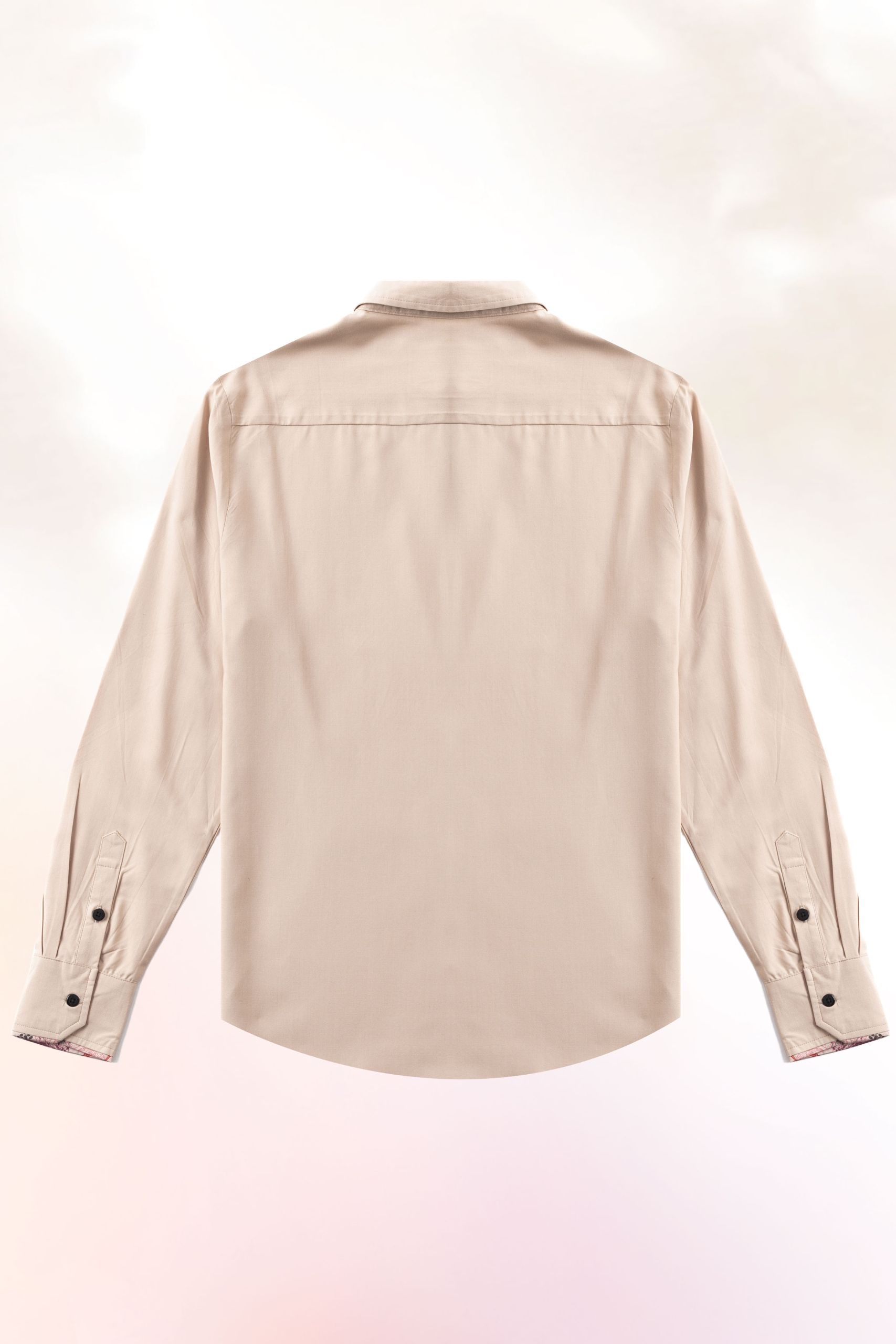 Beige Long Sleeve Contrast Cuff Shirt - Image 4