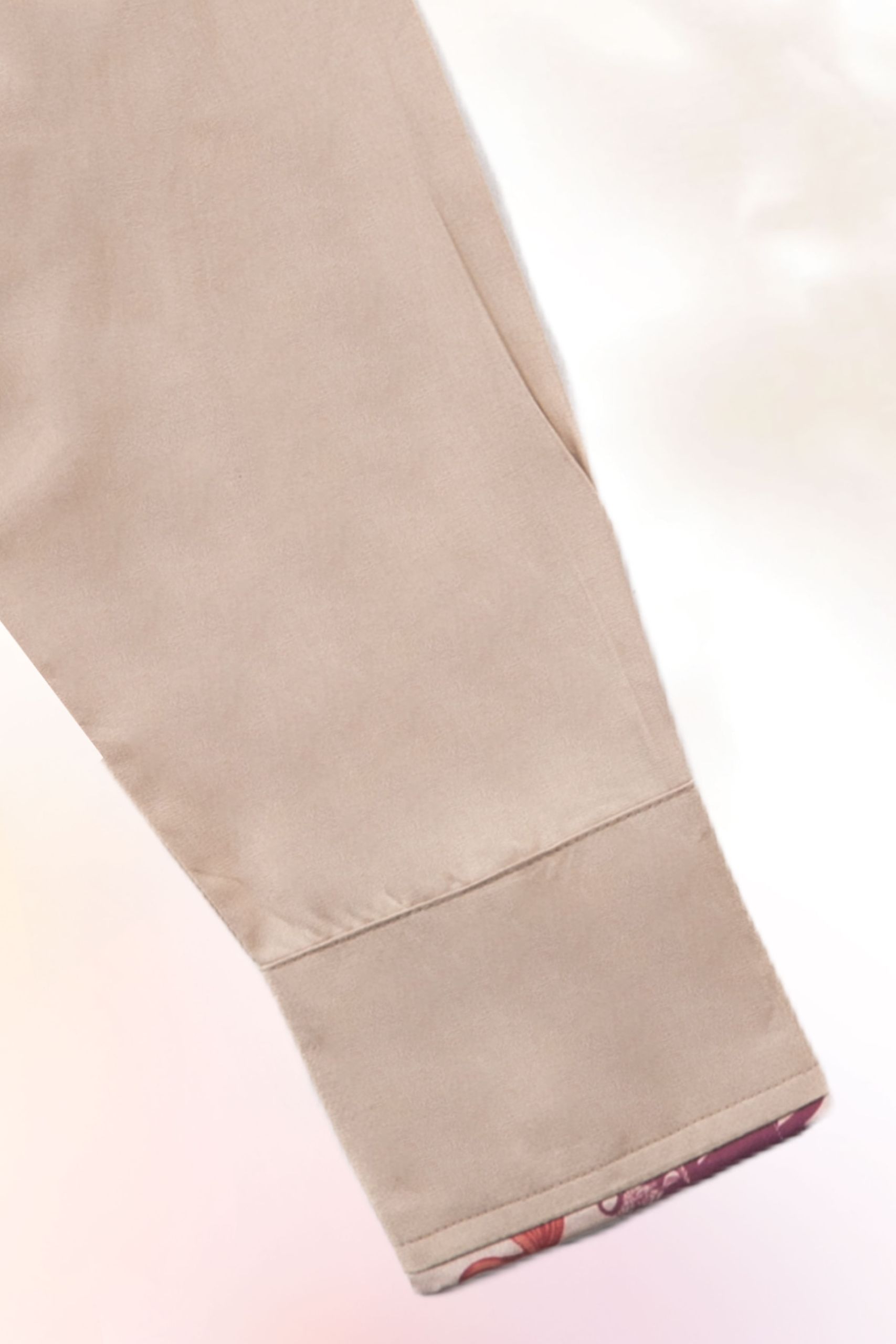 Beige Long Sleeve Contrast Cuff Shirt - Image 3