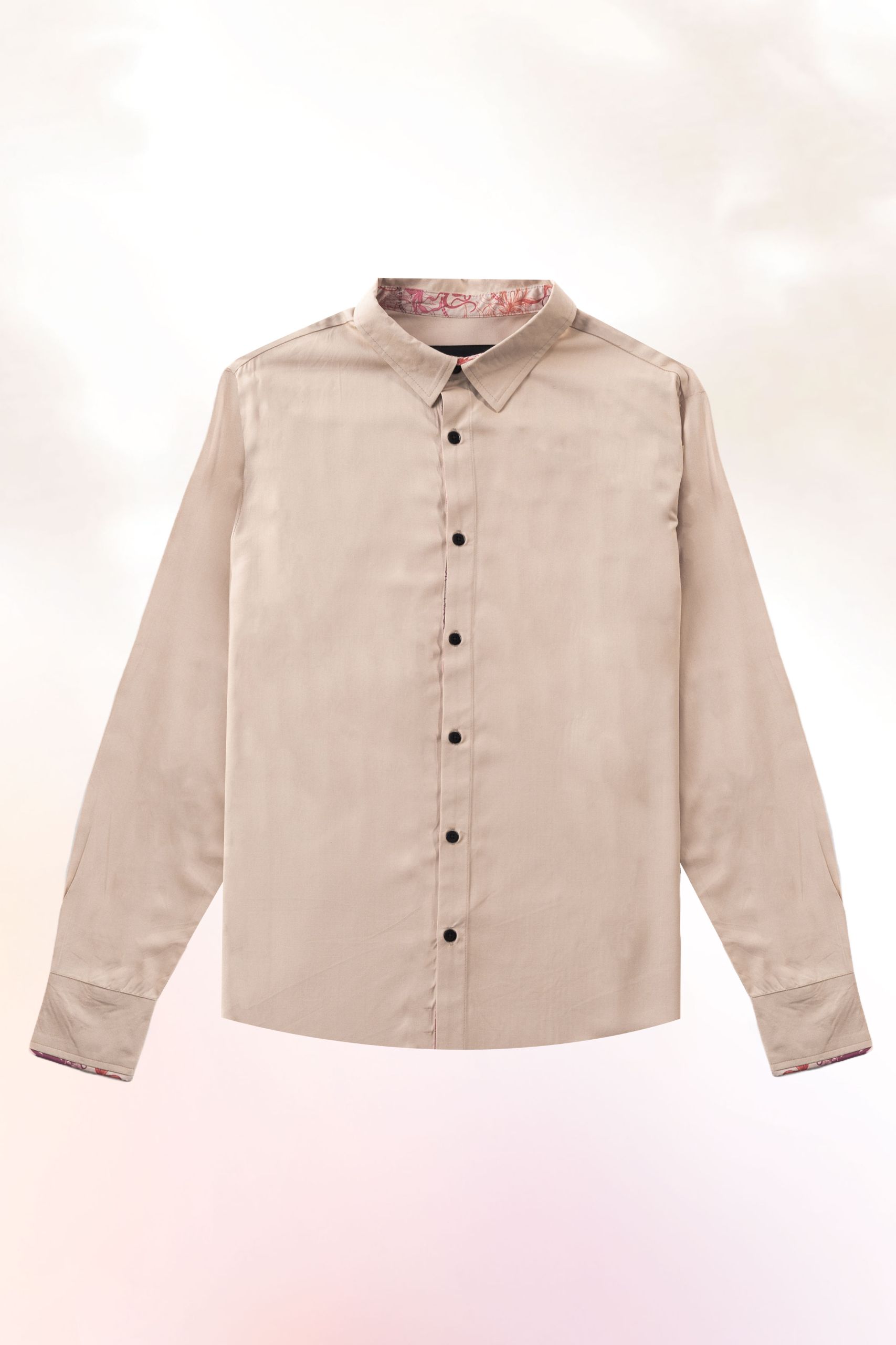 Beige Long Sleeve Contrast Cuff Shirt