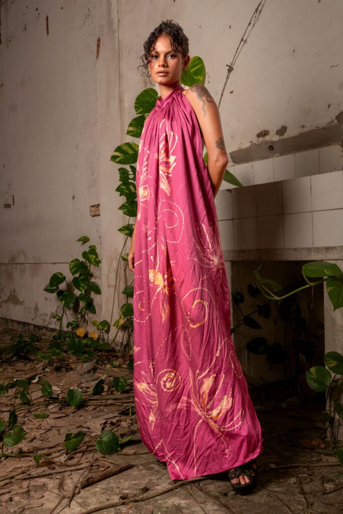 Golden Floral Halter Dress