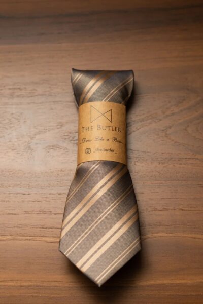 Alessandro Beige Microfiber Tie with Gold Stripes