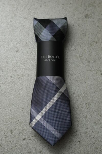 Augustin Gunmetal Slate Blue Plaid Tie
