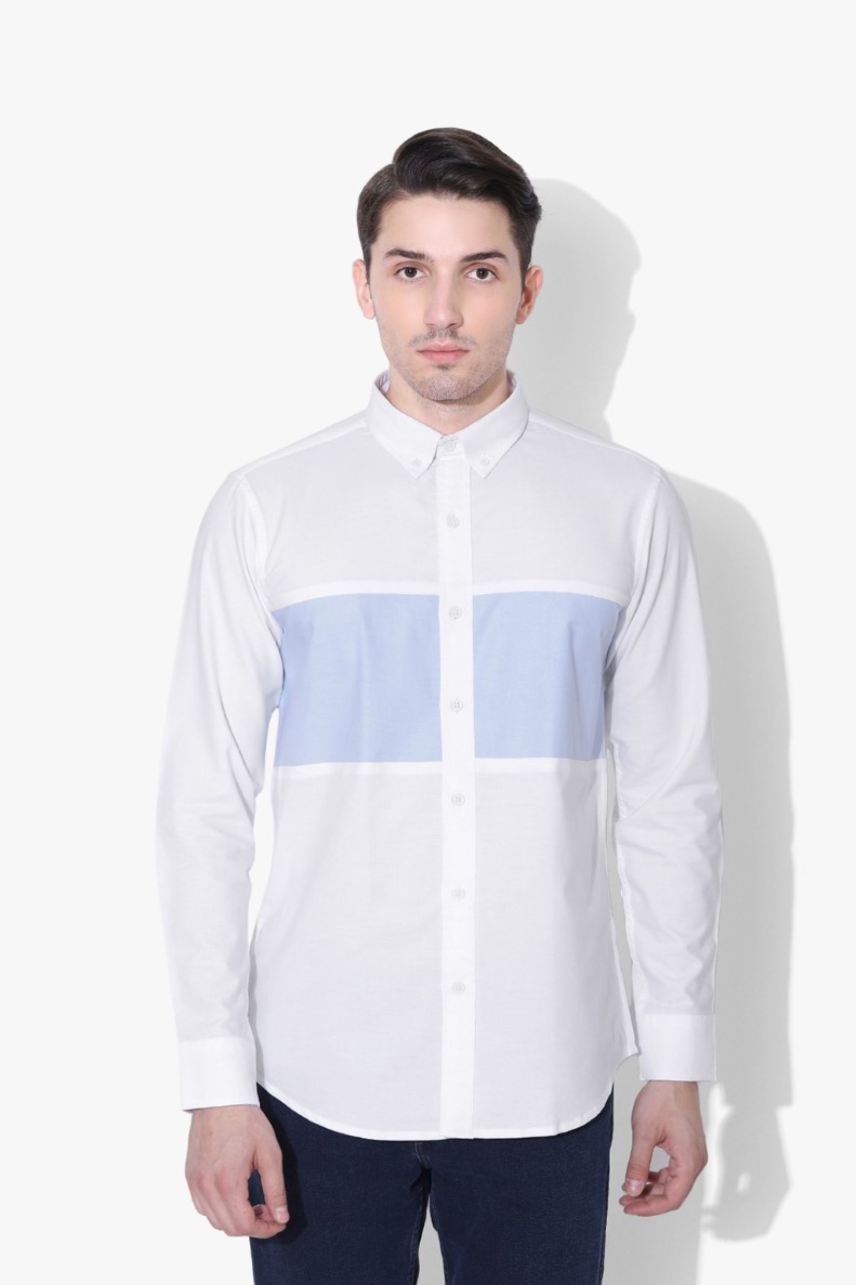 Colour Block Sky Blue Oxford Chest Shirt - Image 4