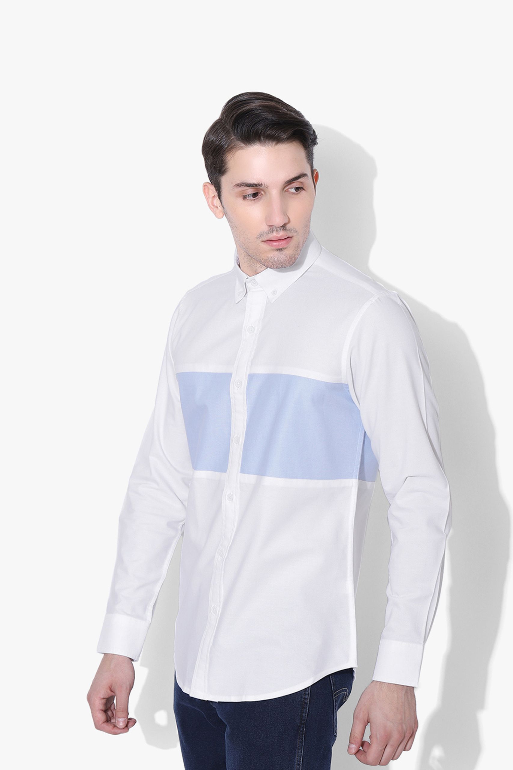 Colour Block Sky Blue Oxford Chest Shirt - Image 5
