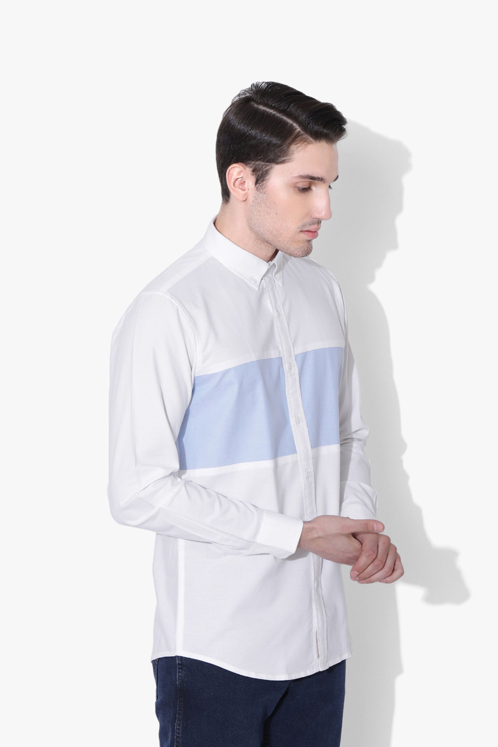 Colour Block Sky Blue Oxford Chest Shirt - Image 6