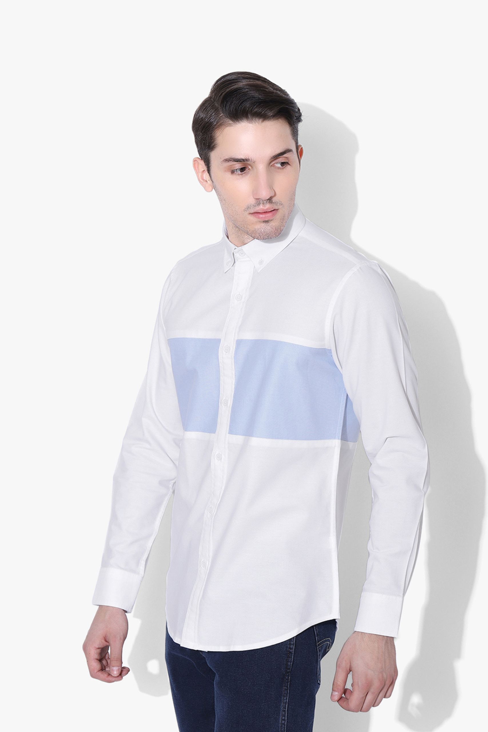 Colour Block Sky Blue Oxford Chest Shirt - Image 3