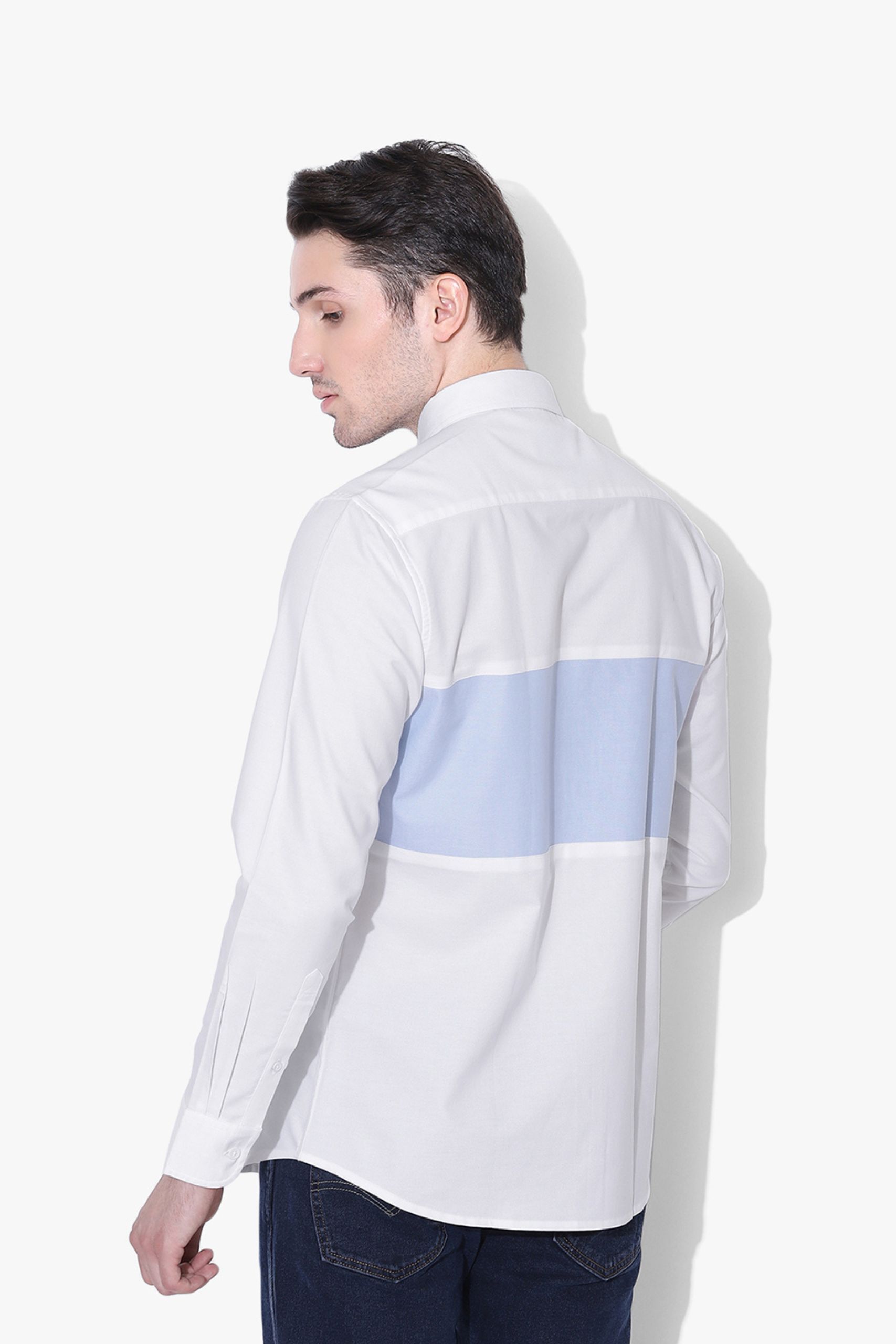 Colour Block Sky Blue Oxford Chest Shirt - Image 2
