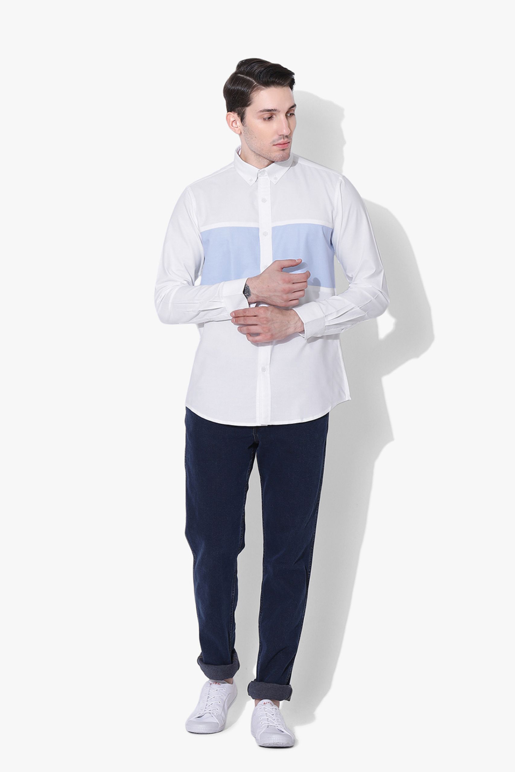 Colour Block Sky Blue Oxford Chest Shirt
