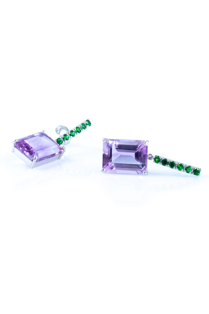 Pink Amethyst and Tsavorite Garnet Earrings