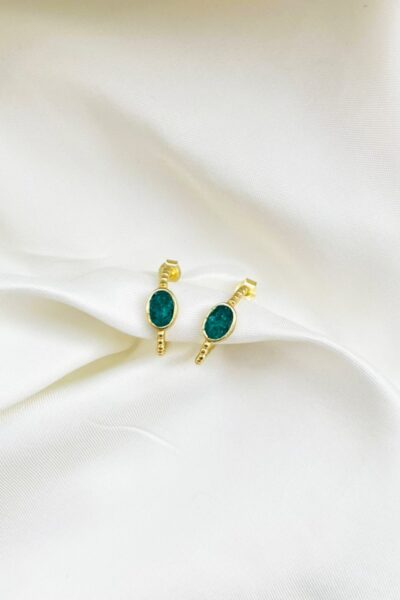 Sterling Silver 18K Gold Plated Hoop  Danglers with Dark Blue crushed Turquoise