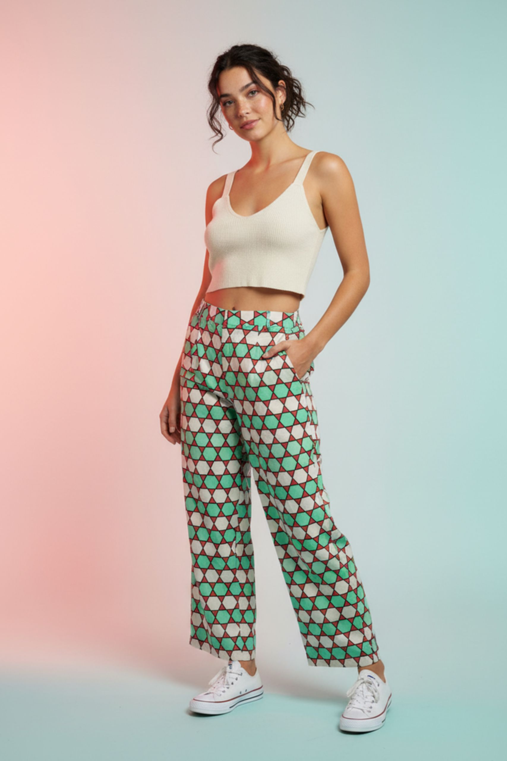 Half Elastic Pant Star Green & Red