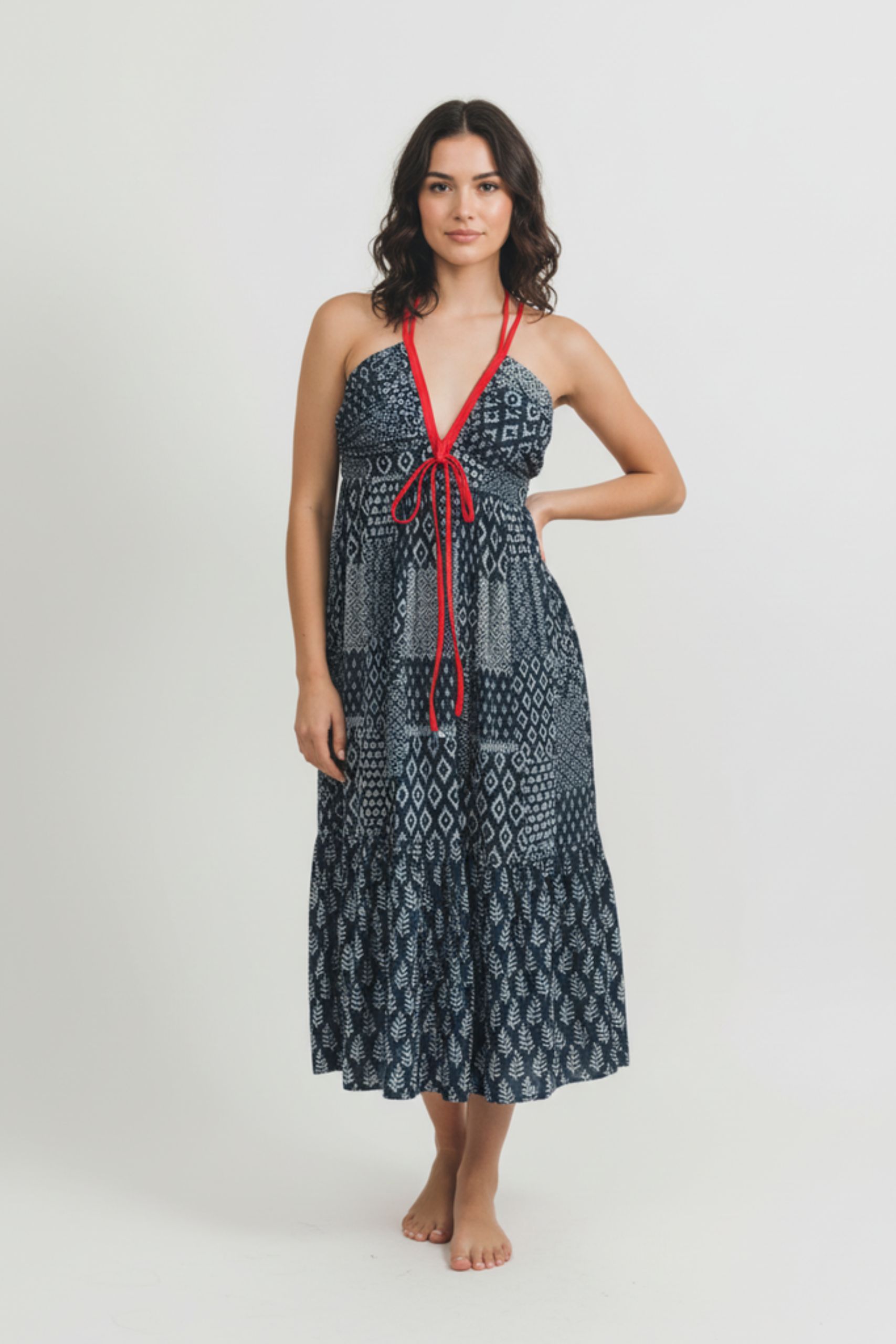 Anya Dress Indigo Pink Straps