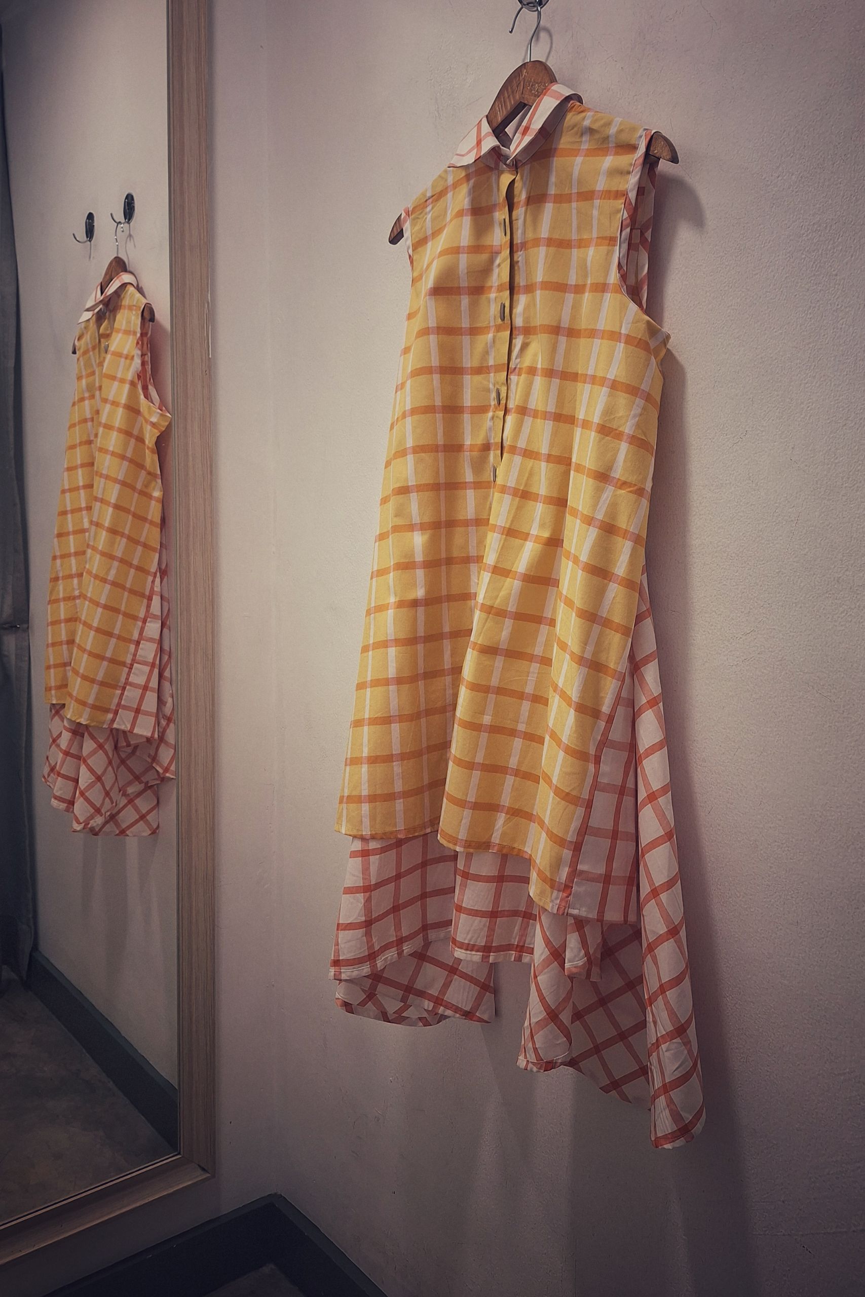 Back Knot Flair Dress - Orange Check