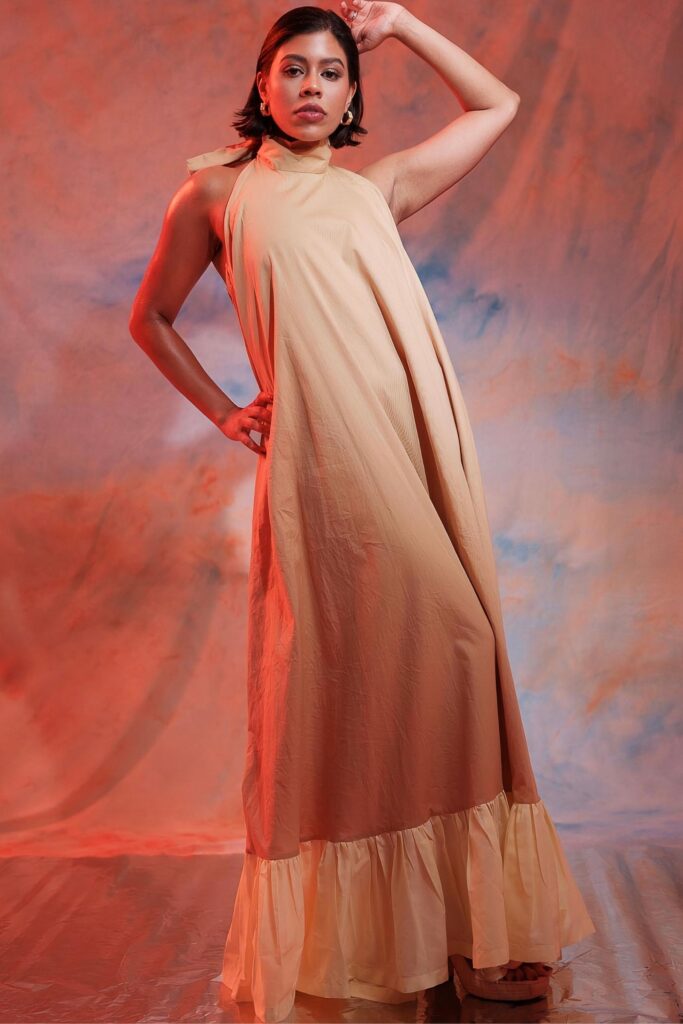 Halter Dress - Caramel Toffee / Olive Green