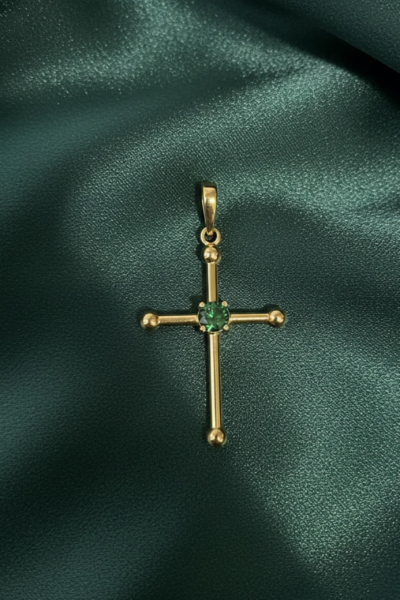 Sterling Silver 18K Gold Plated Cross With Diopside