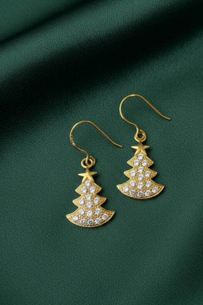 Sterling Silver 18K Gold Plated Hoop with Xmas Tree Charm