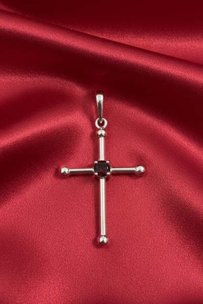 Sterling Silver Cross With Garnet