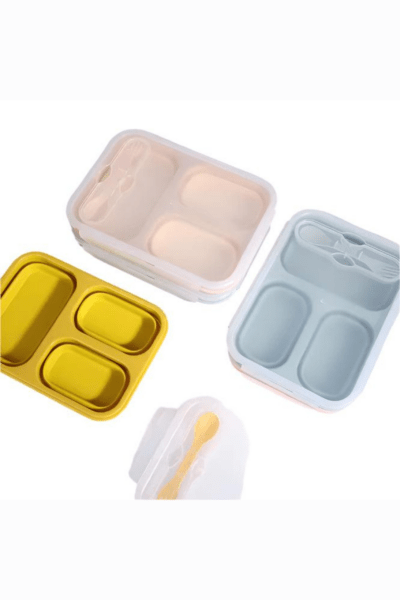 Collapsible 3 Part Divided Lunch Box With Spoon/Fork