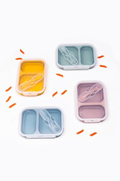Collapsible 2 Part Divided Lunch Box with Spoon/Fork