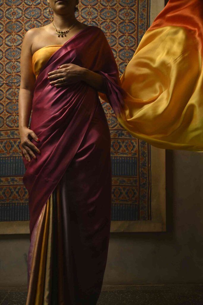 Silk Tie Dye Saree With Yellow Jacket