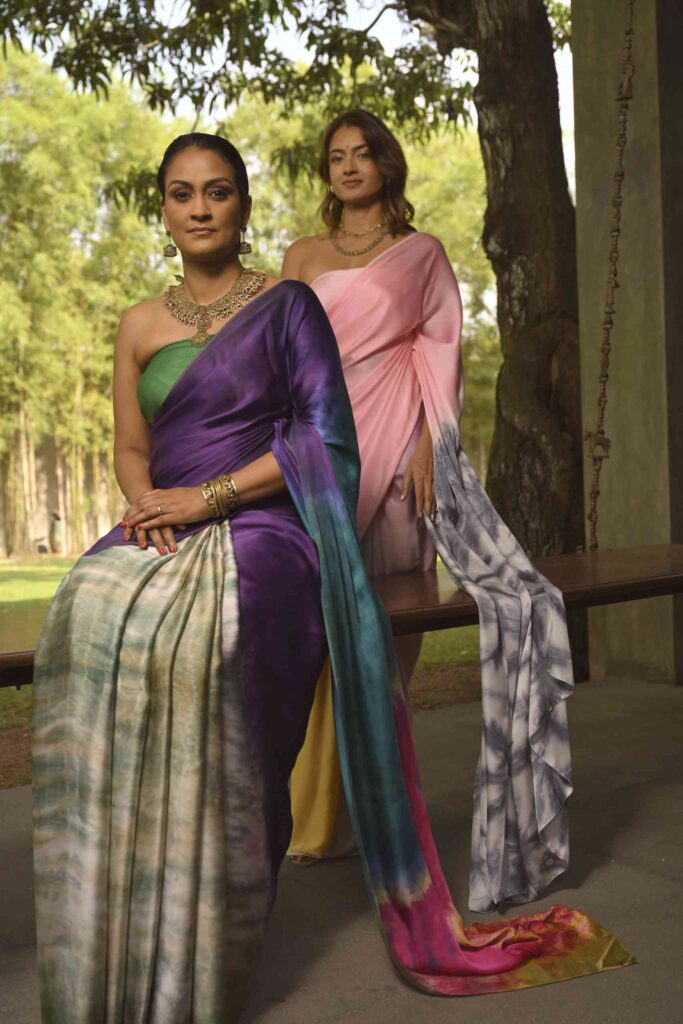 Silk Tie Dye Saree With Green Jacket