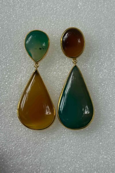 Green & Brown Onyx Mismatched Earrings