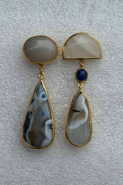 Moonstone, Lapis & Onyx Mismatched Earrings