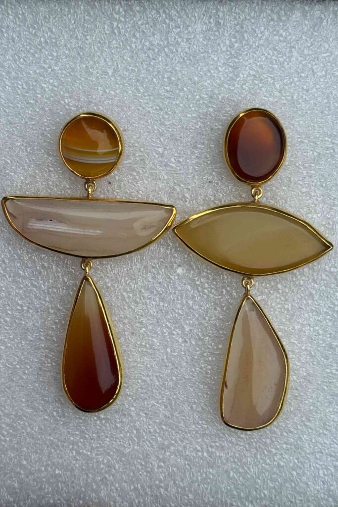 Yellow Agate & Onyx Mismatched Earrings