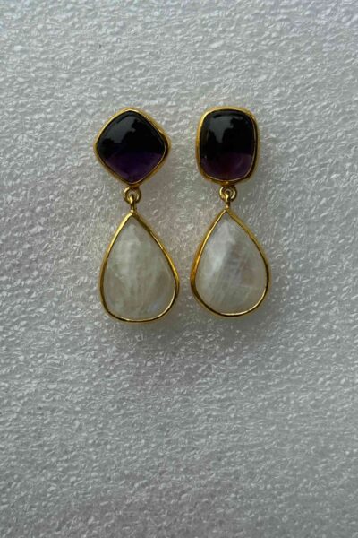 Amethyst & Rainbow Moonstone Mismatched Earrings