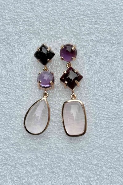 Tourmaline, Rose Quartz & Amethsyt Mismatched Earrings