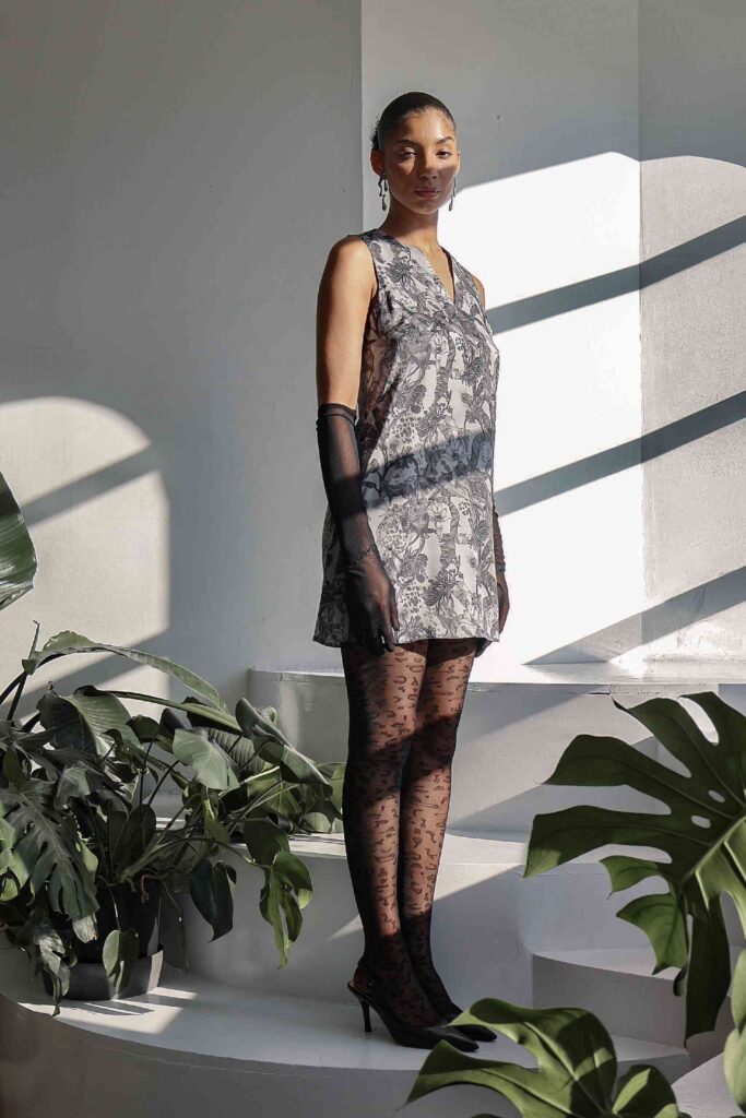 Monochrome Leopard Cashew Tree Shift Dress
