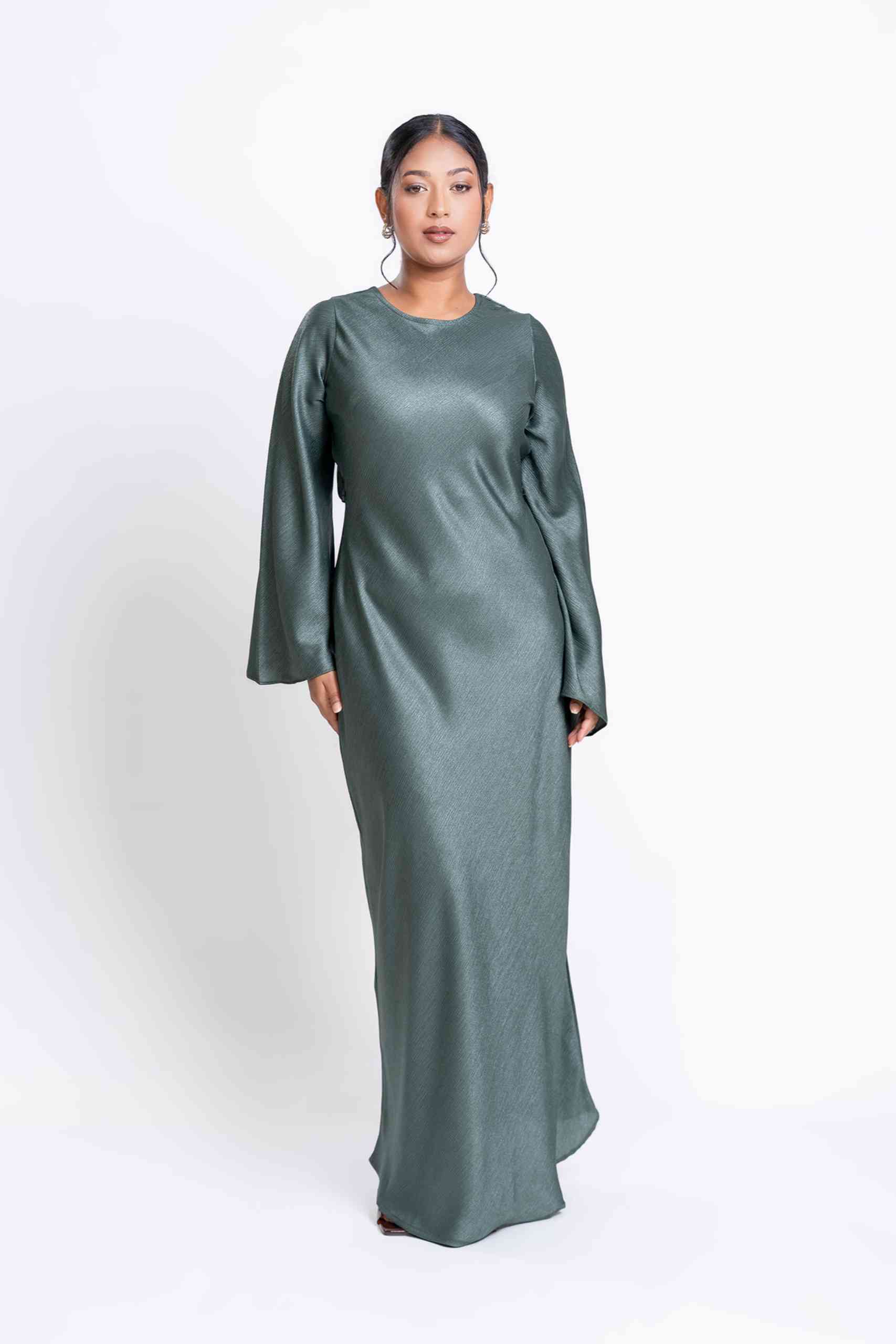 Shimmer Bias Slip Dress - Jade - Image 2