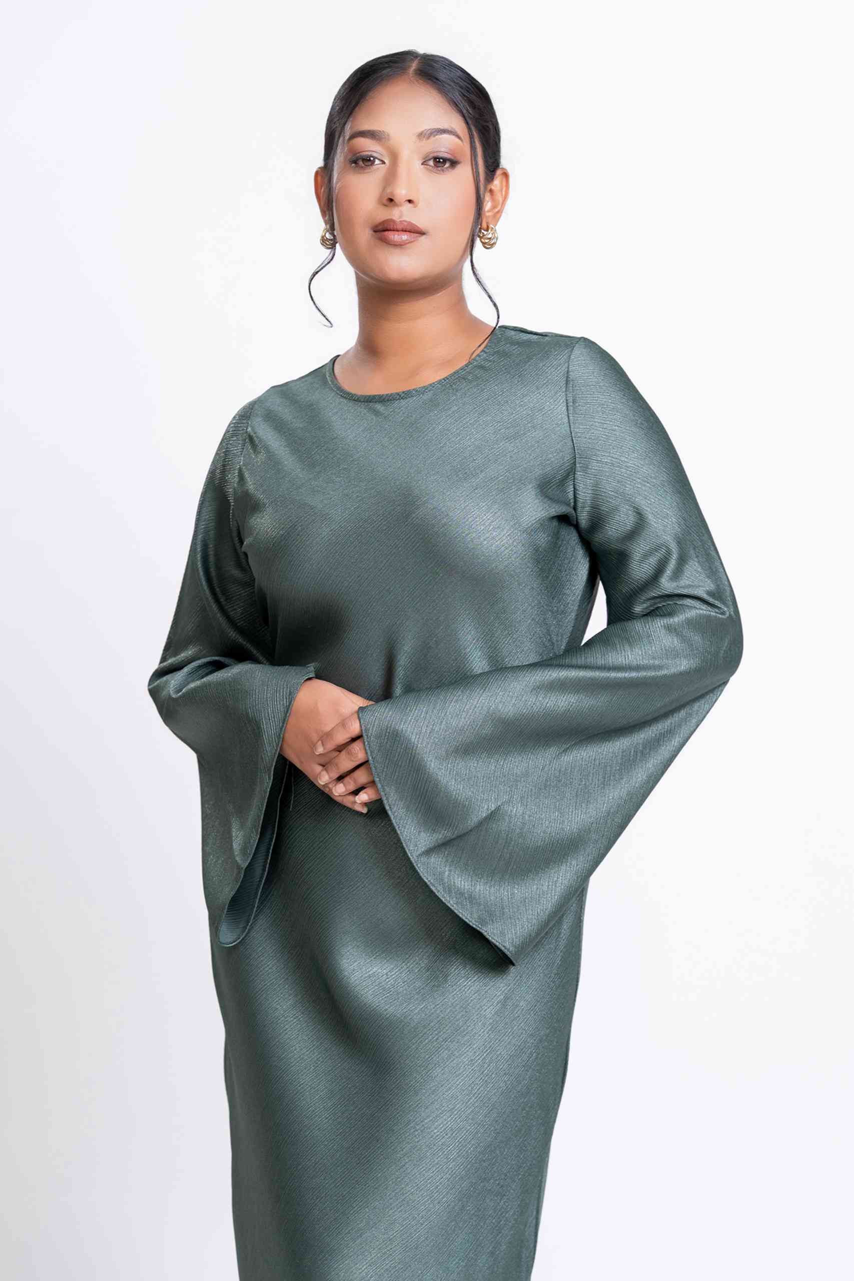 Shimmer Bias Slip Dress - Jade - Image 4