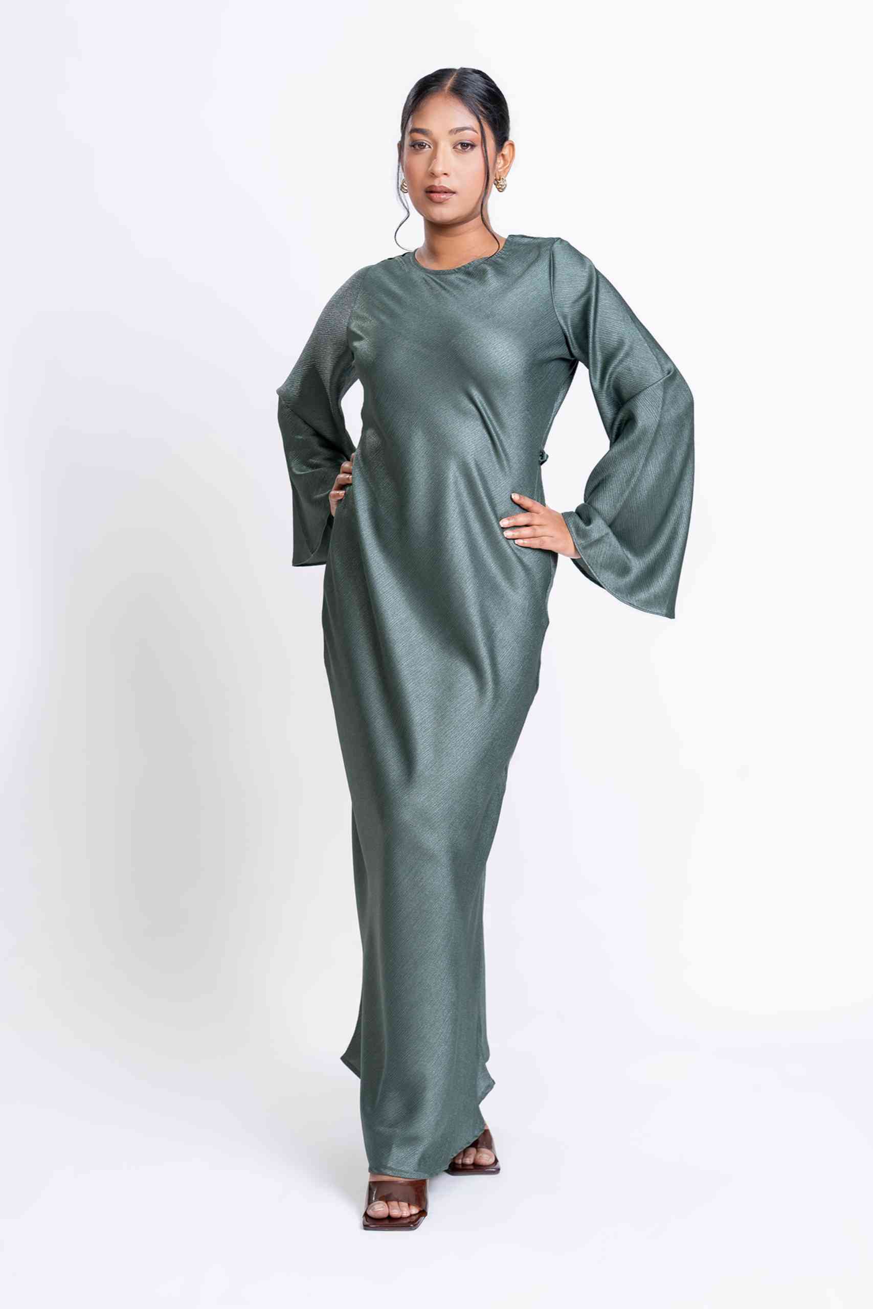 Shimmer Bias Slip Dress - Jade