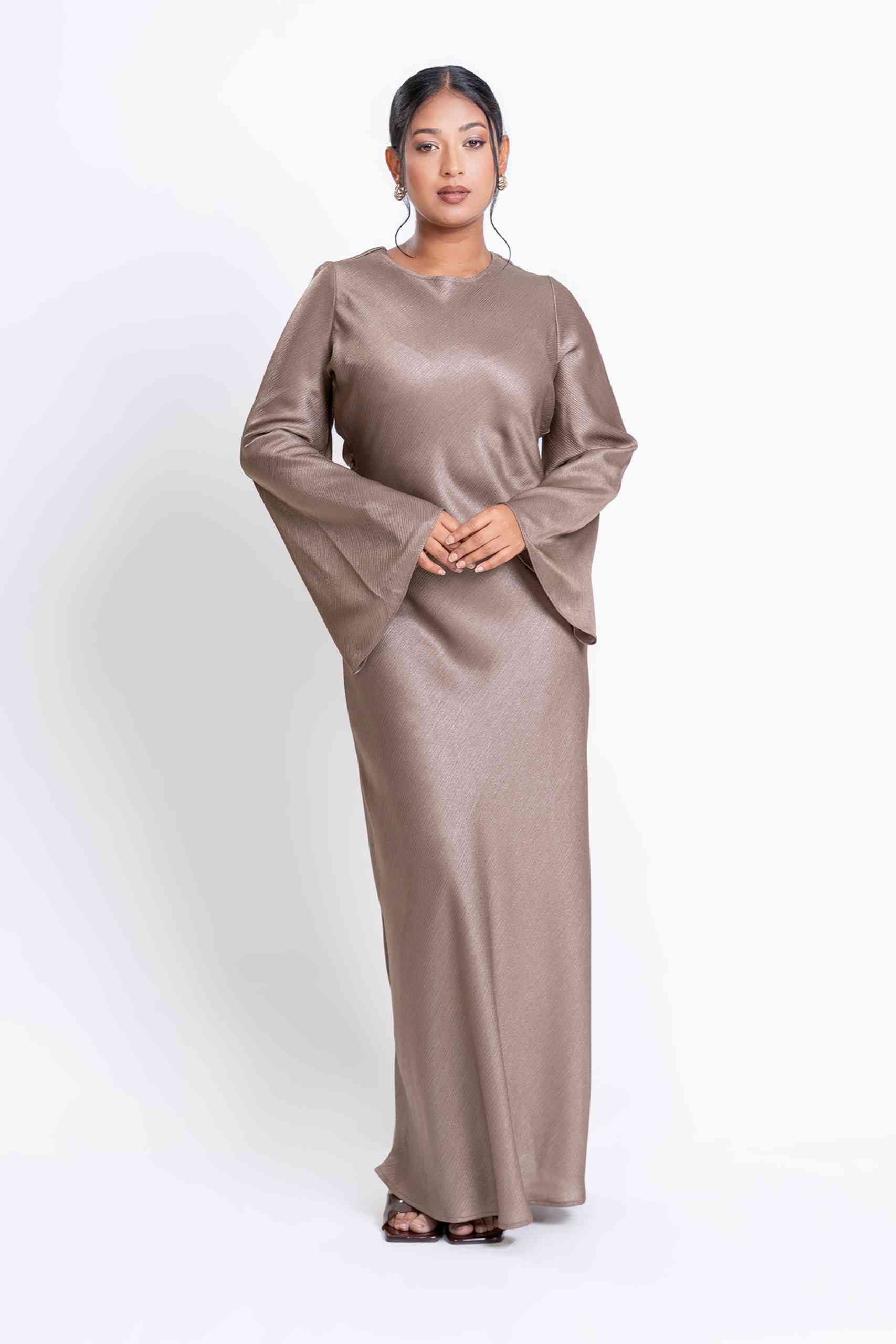 Shimmer Bias Slip Dress - Mink