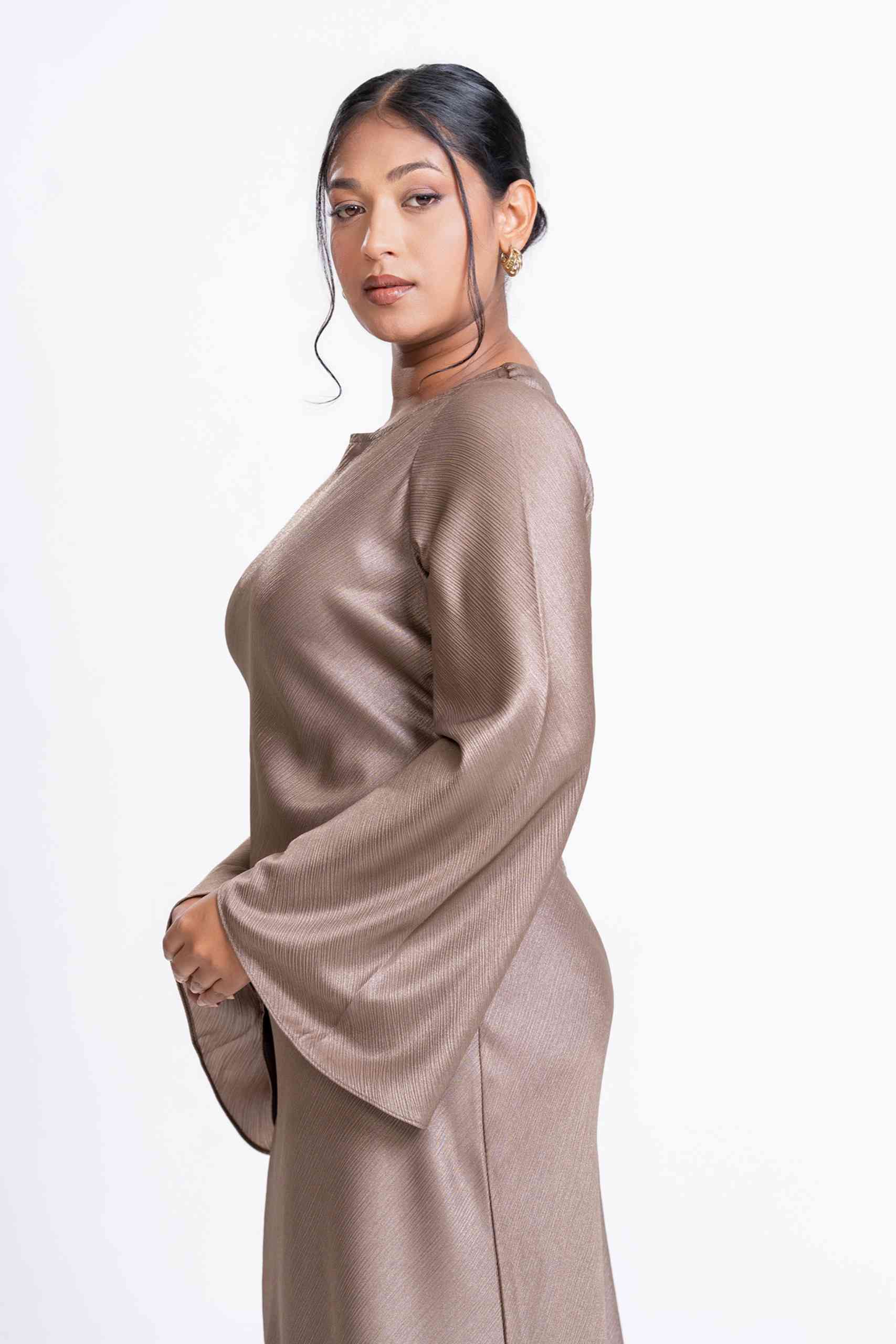 Shimmer Bias Slip Dress - Mink - Image 3