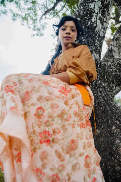 Peach Floral Wrap Skirt