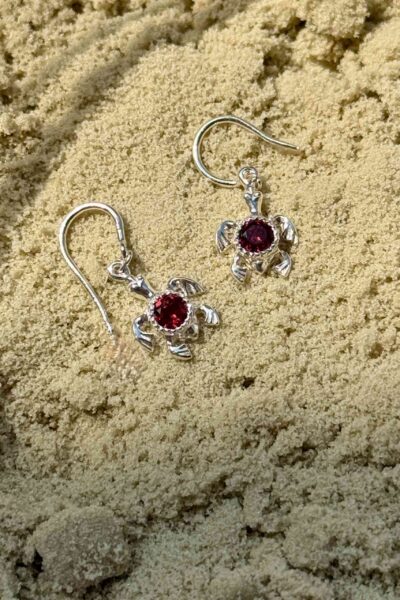 Garnet Turtle Hook Earrings