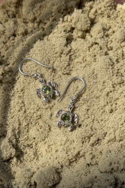 Peridot Turtle Hook Earrings