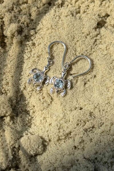 Blue Topaz Turtle Hook Earrings