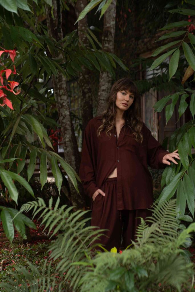 Long Sleeve Linen Shirt Maroon